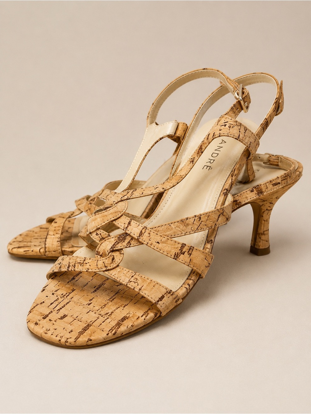 Attitude Corkie Cork Print Strappy Heeled Sandals Women’s Size 7 Slingback Dress